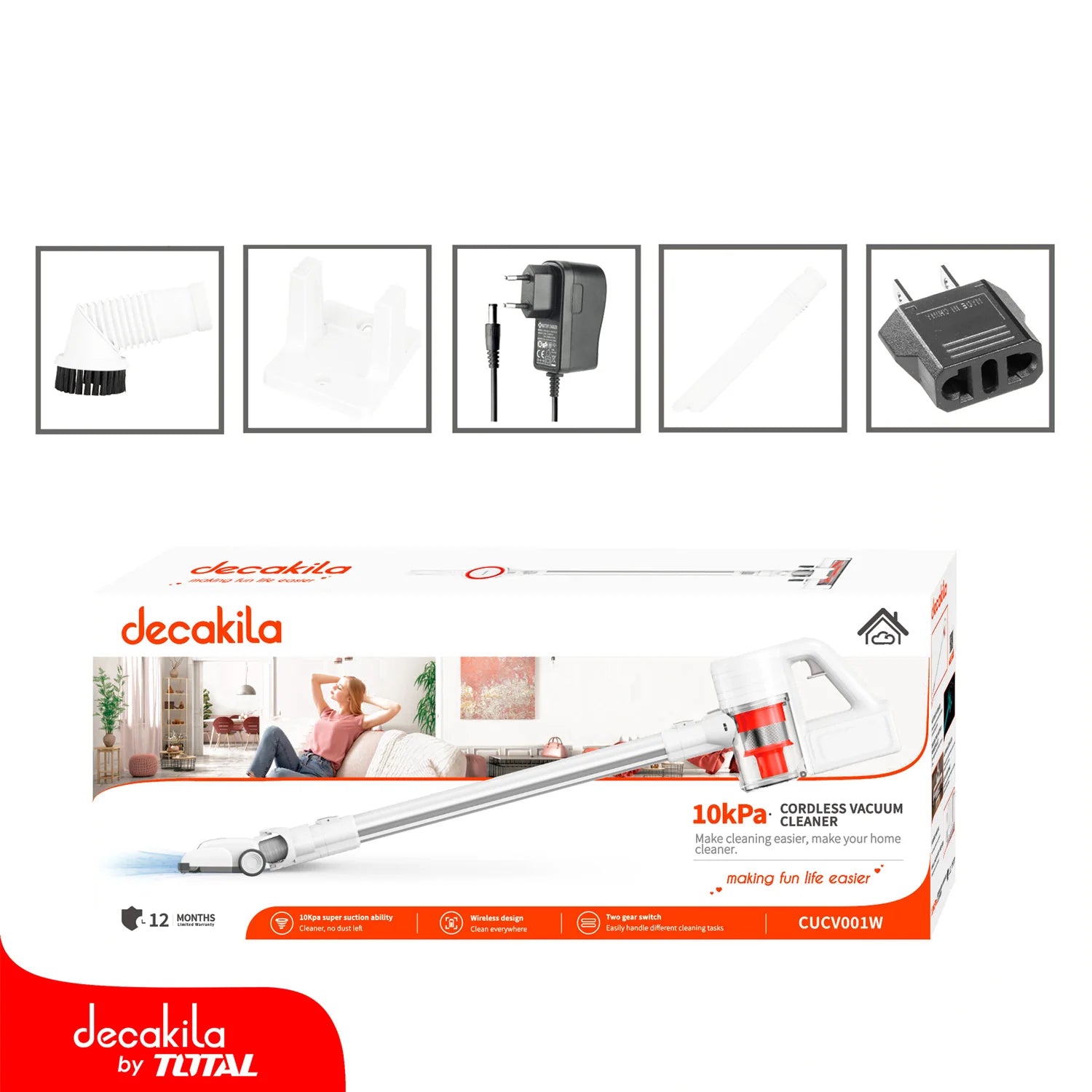 Aspiradora Inalámbrica de 0.8L 140W Batería de Litio 22.2V Decakila CUCV001W DECAKILA