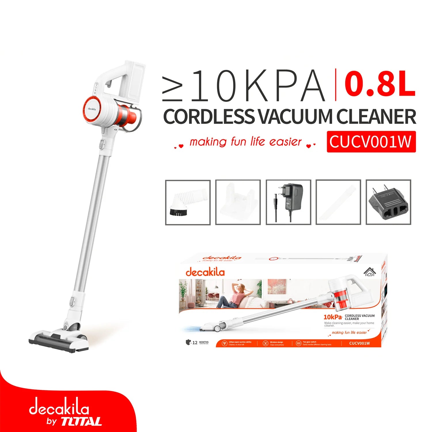 Aspiradora Inalámbrica de 0.8L 140W Batería de Litio 22.2V Decakila CUCV001W DECAKILA