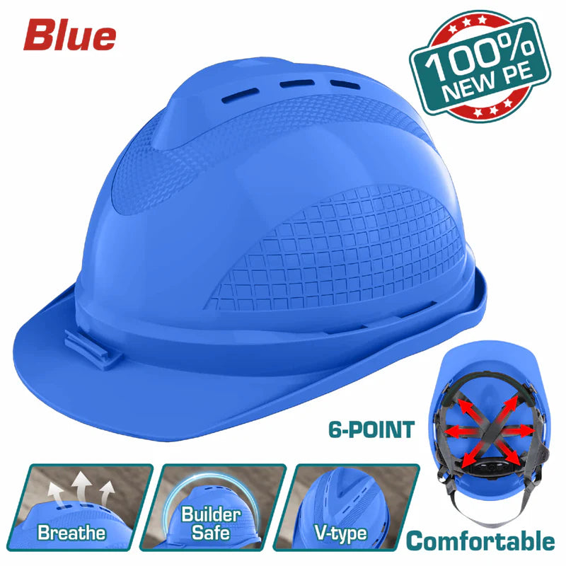 Casco De Seguridad Color Azul. 6 Puntos De Suspensión. Ajustable Con Perilla. Carcasa De PE Con Respiraderos. TSP8603