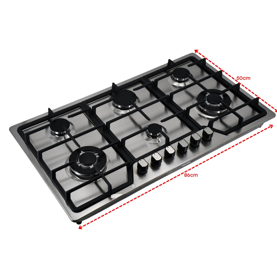 Estufa Empotrable de Acero Inoxidable 6 Quemadores Parrilla de Hierro Colado IML QE-6A