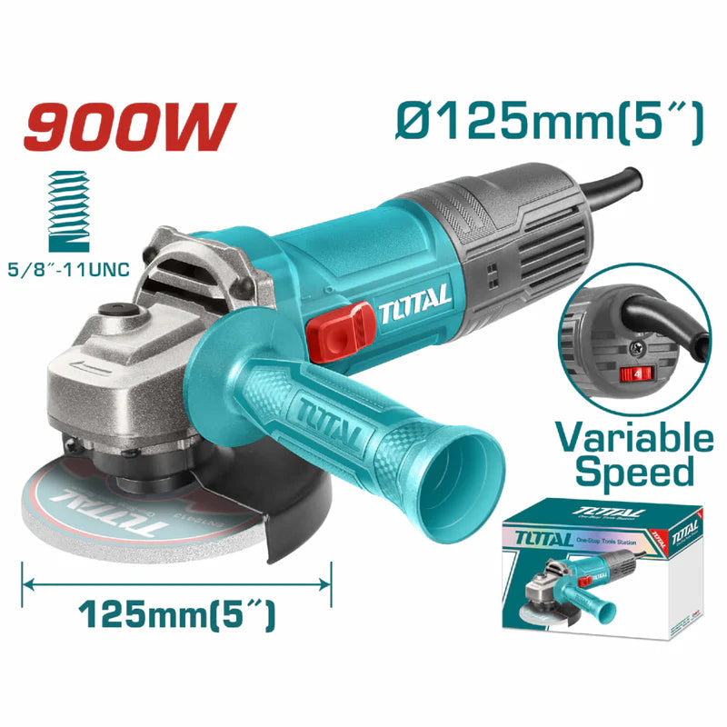 Esmeril Angular De 5" Total 110V-120V~50/60Hz 900W. 5/8"-11 UNC, 5000-12000 Rpm Control Variable. UTG109125565 TOTAL