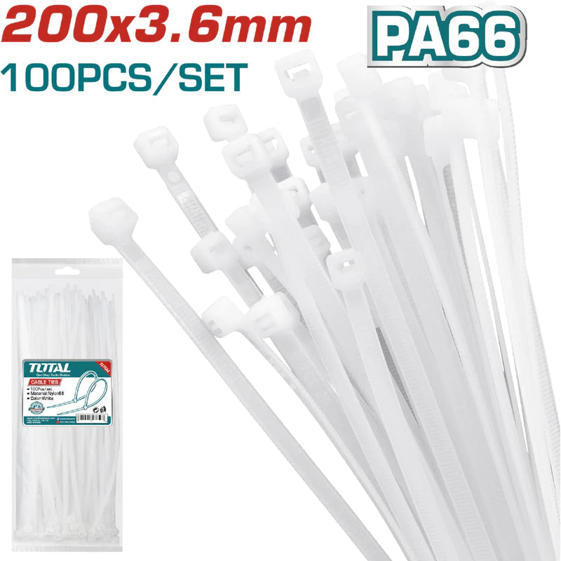 Zunchos 3.6mm TOTAL TOOLS (100 Piezas) Color Blanco THTCT2001 TOTAL