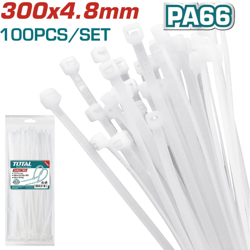 Zunchos 4.8mm TOTAL TOOLS (100 Piezas) Color Blanco THTCT3001 TOTAL