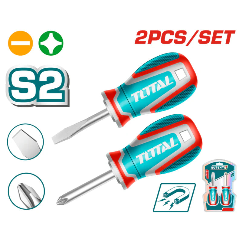 Destornilladores SL6.5X6x38mm Y Ph2x6x38mm Mango Ergonómico. Punta Magnética. Set 2 Piezas. Total TKSDS2226 TOTAL