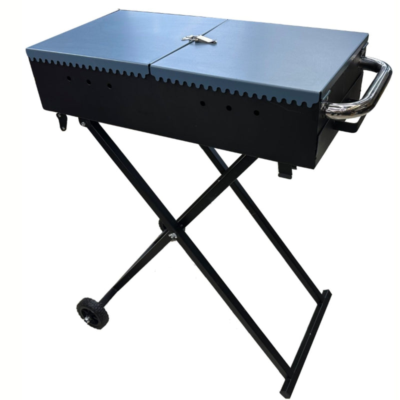 Parrilla De Carbón BBQ 30X80cm Portátil De Hierro Con Tapas Laterales Y Estantes. Asador A Carbon UN-A036 Selecto