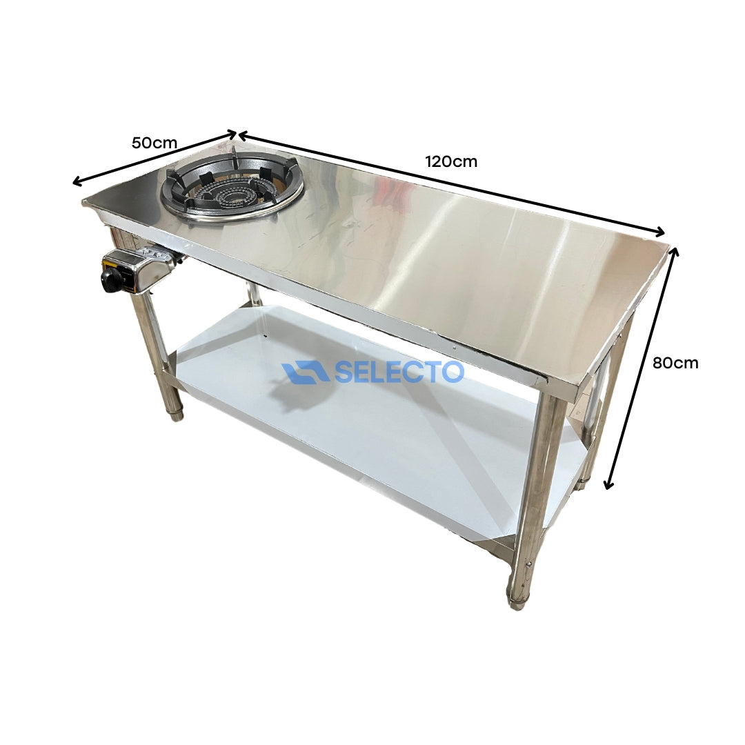 Estufa 31A con Mesa de Acero Inoxidable de 2 Niveles 80x120x50cm L-100 Selecto