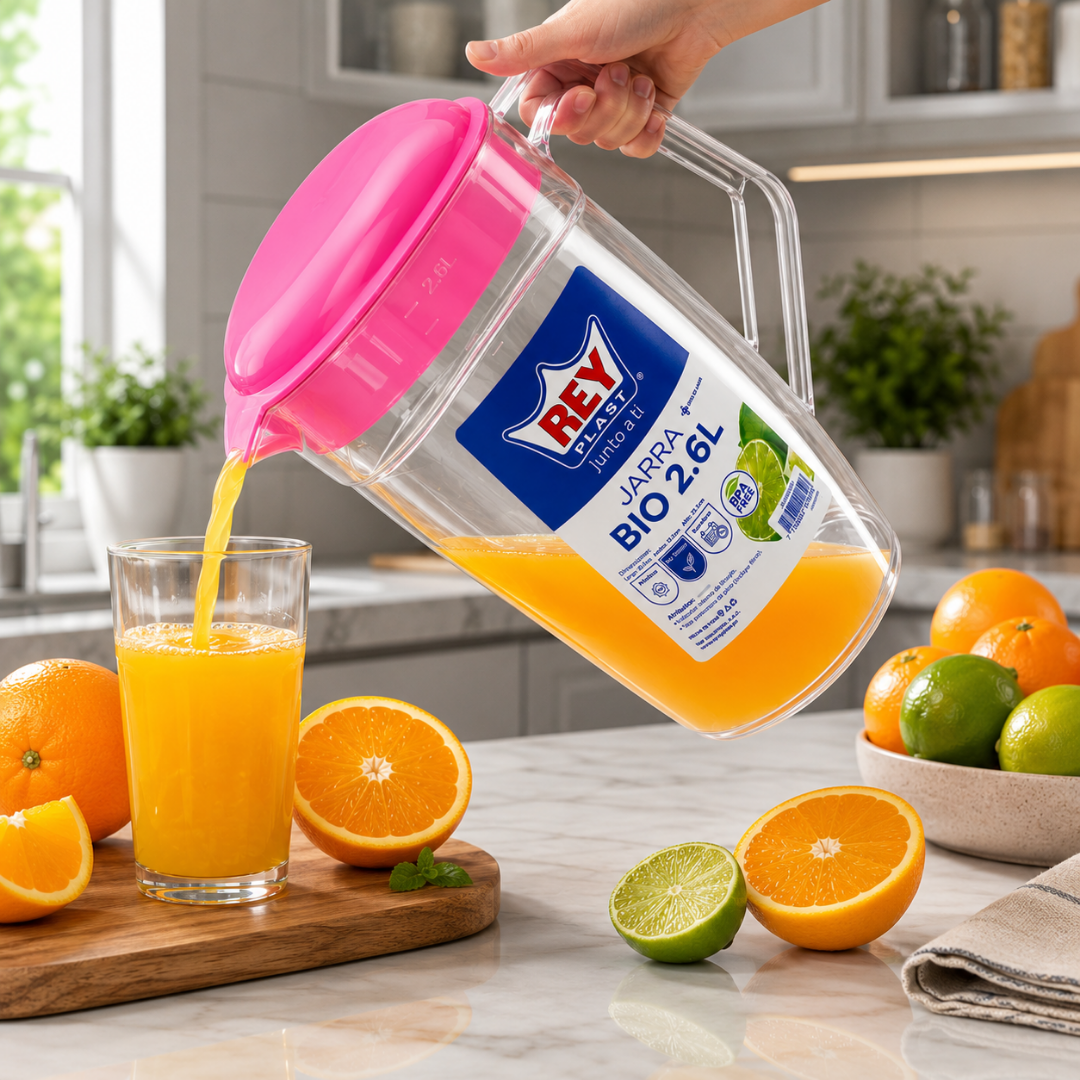 Jarra Plástica BIO 2.6 Litros con Tapa | Rey Plast JRX002400