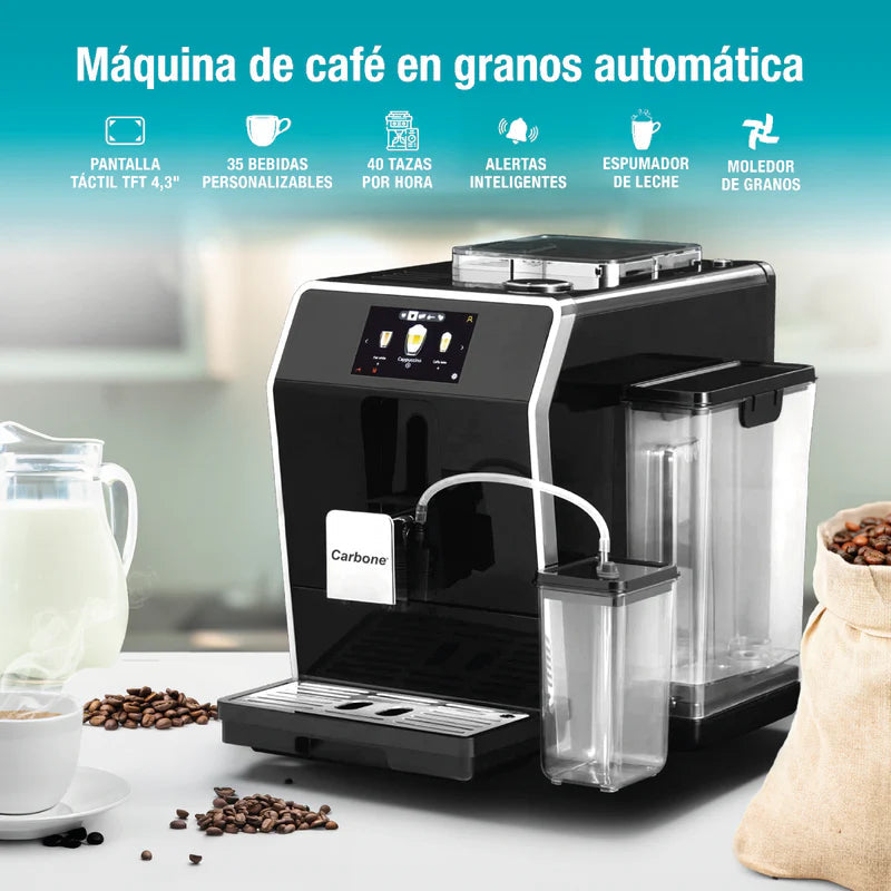 Máquina De Cafe Automática Profesional Granos Y Polvo Sistema De Control Inteligente Avanzado 20 Bar Pantalla Táctil Joystick Espresso Capuchino Latte Cortado Macchiato CML002 CARBONE