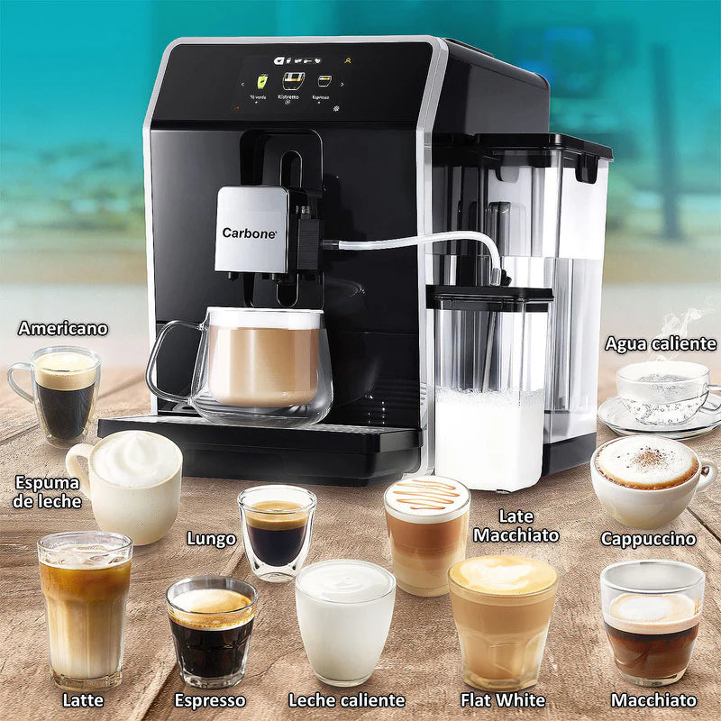 Máquina De Cafe Automática Profesional Granos Y Polvo Sistema De Control Inteligente Avanzado 20 Bar Pantalla Táctil Joystick Espresso Capuchino Latte Cortado Macchiato CML002 CARBONE