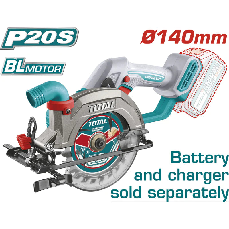 Sierra Circular Inalámbrica 20V Disco 5 1/2" 6300Rpm Batería Y Cargador Por Separado Super Total TSLI1402