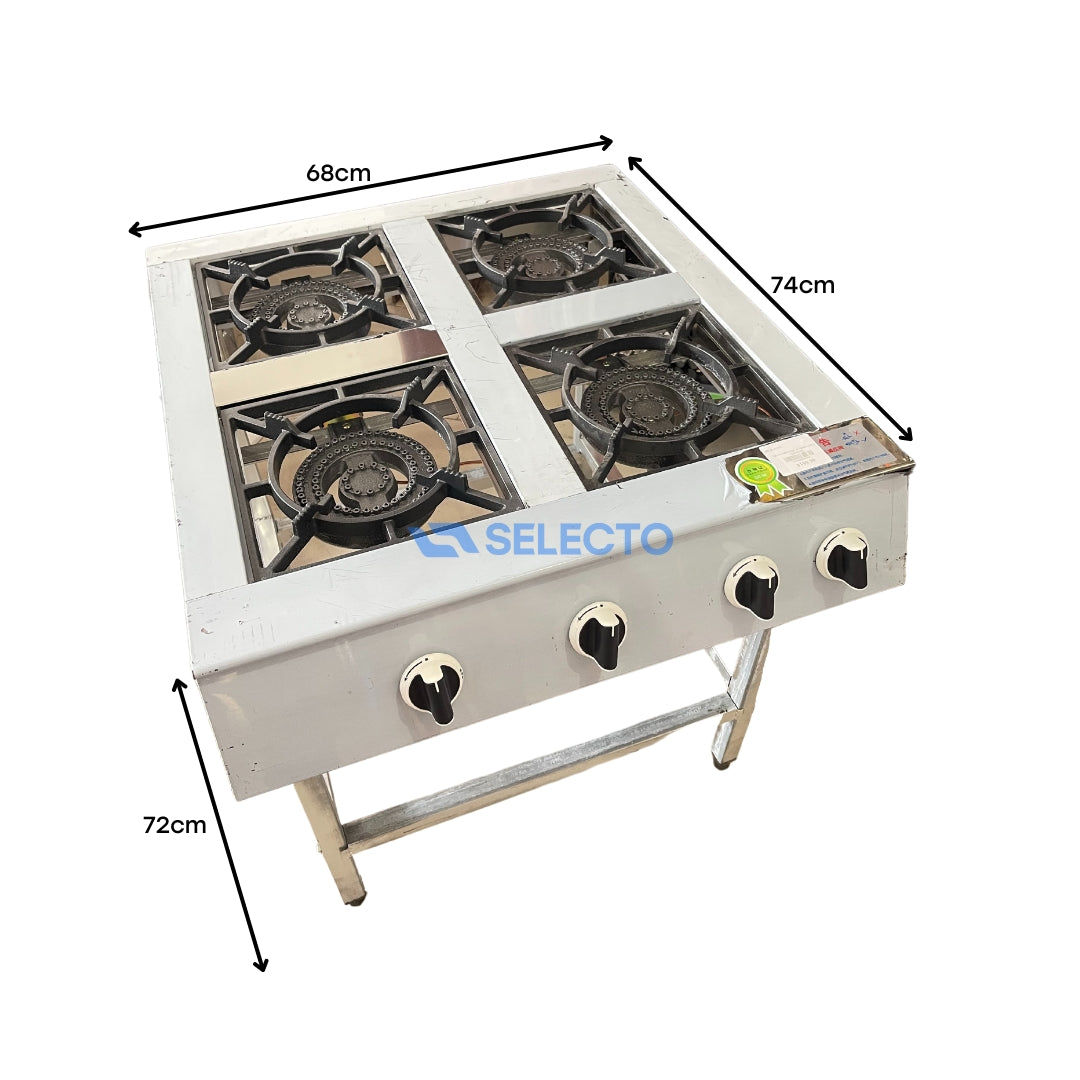 Estufa con Patas de Acero Inoxidable de 4 Quemadores a Gas de Hierro Colado AC-4 Selecto