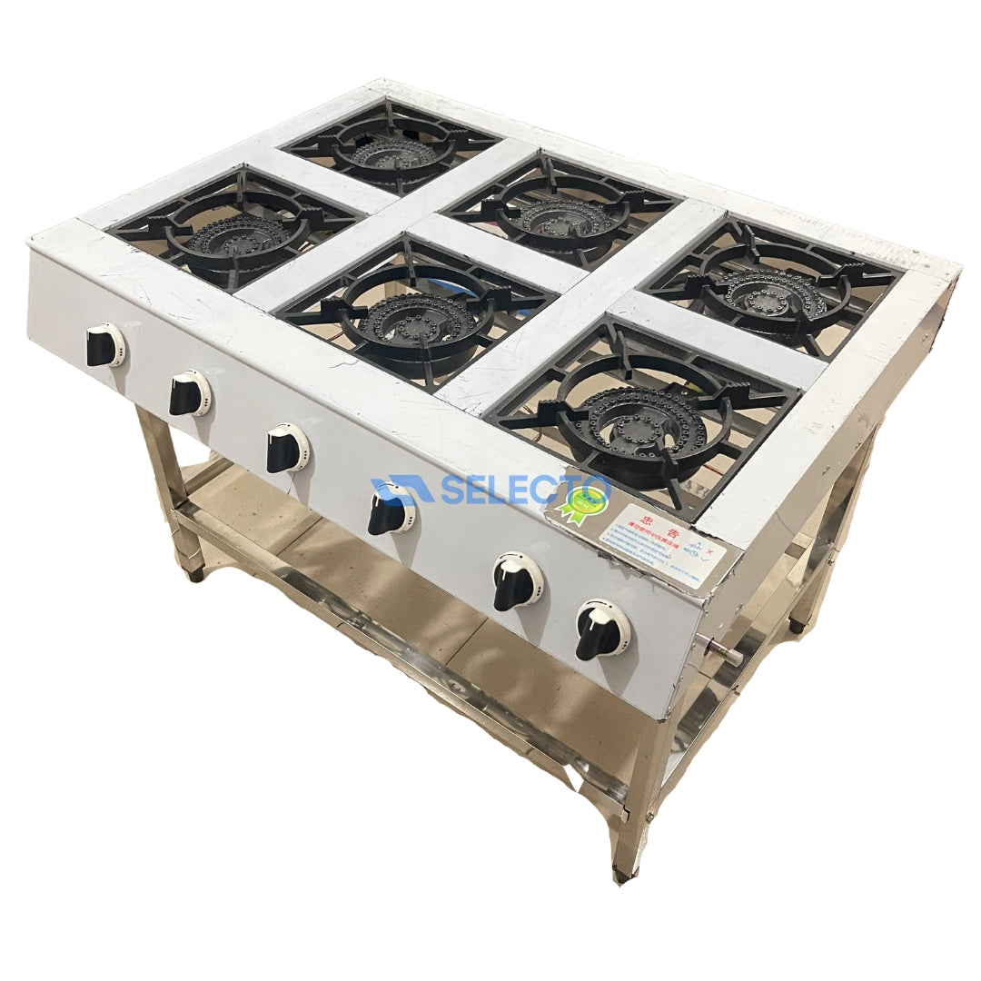 Estufa con Patas de Acero Inoxidable de 6 Quemadores a Gas de Hierro Colado AC-6 Selecto