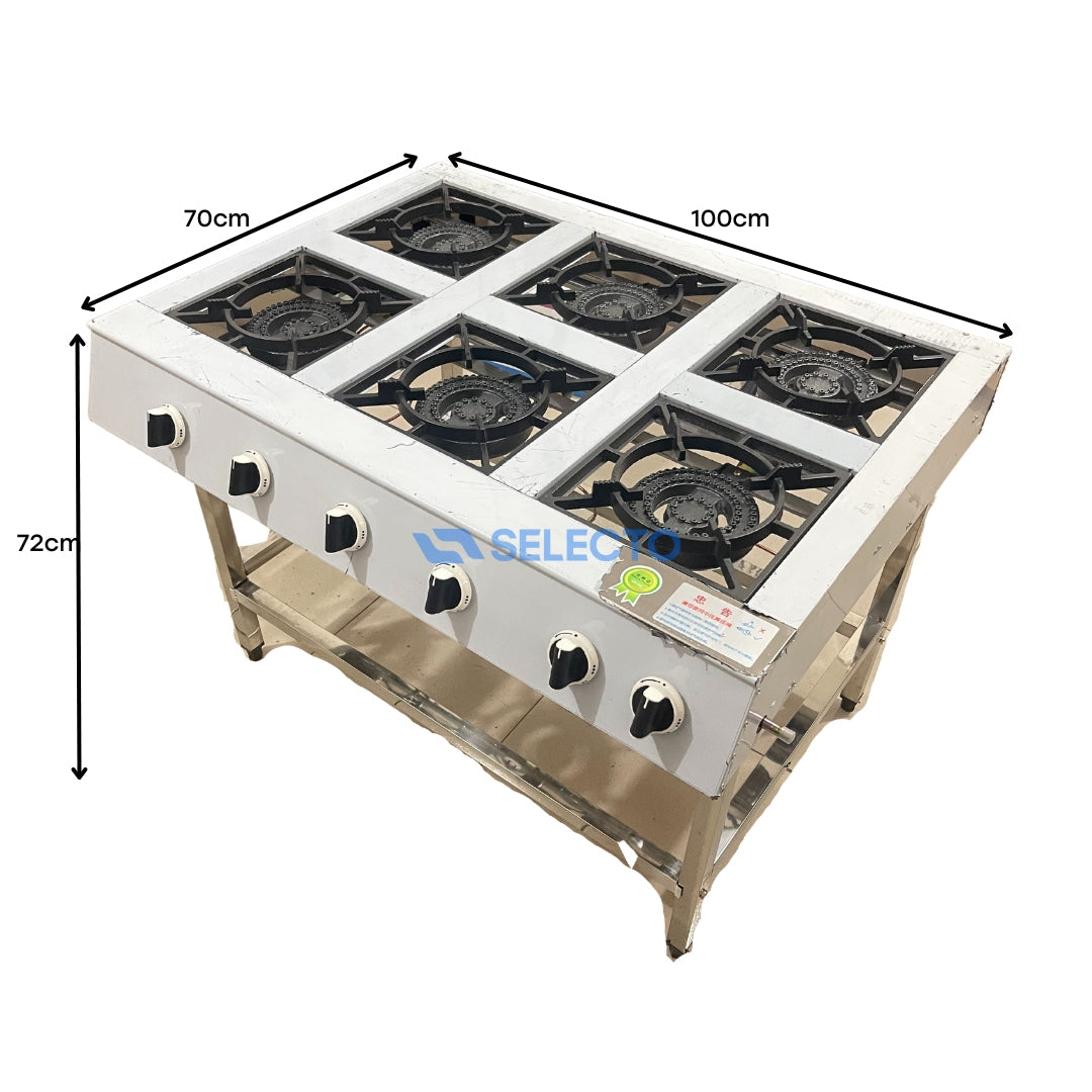 Estufa con Patas de Acero Inoxidable de 6 Quemadores a Gas de Hierro Colado AC-6 Selecto