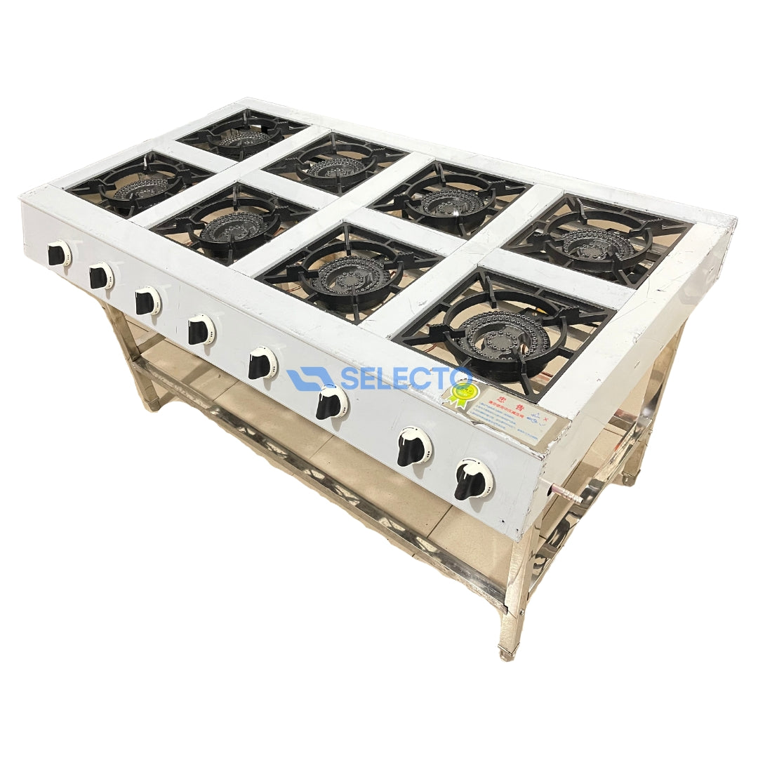 Estufa con Patas de Acero Inoxidable de 8 Quemadores a Gas de Hierro Colado AC-8 Selecto