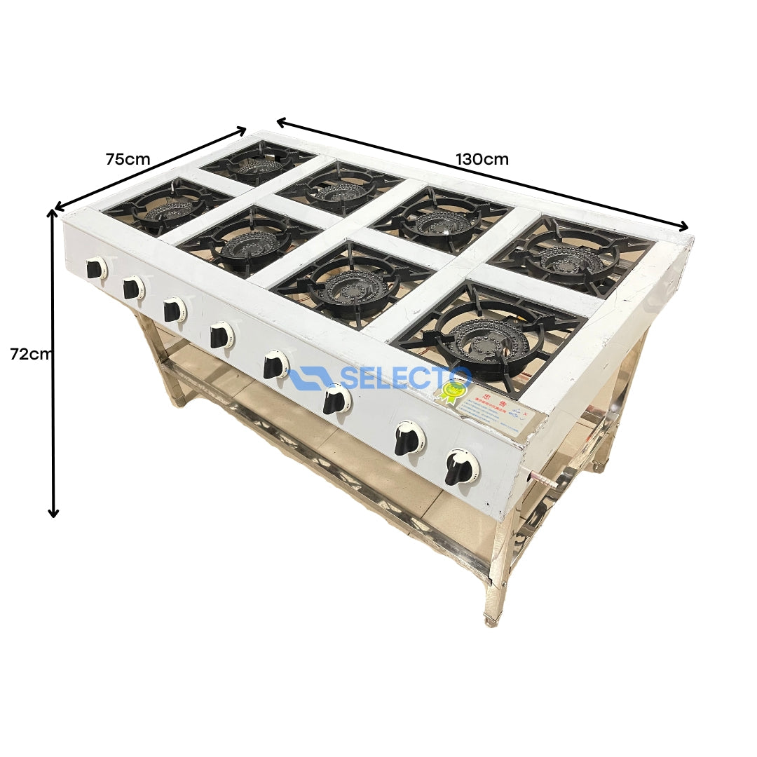 Estufa con Patas de Acero Inoxidable de 8 Quemadores a Gas de Hierro Colado AC-8 Selecto