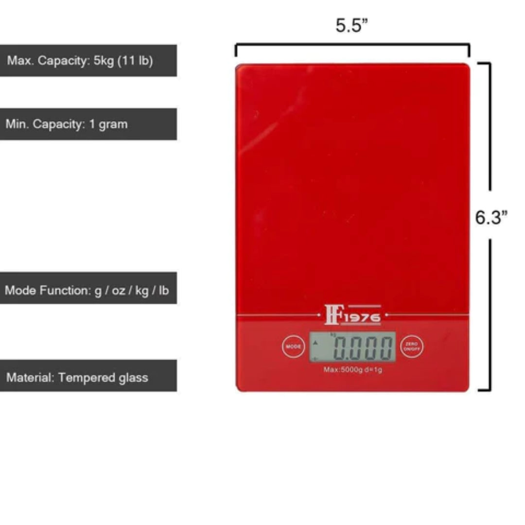 Balanza Digital de Vidrio Templado de 5kg (ml, oz, g, lb) 14192-2014B F1976 Báscula. Pesa. Selecto