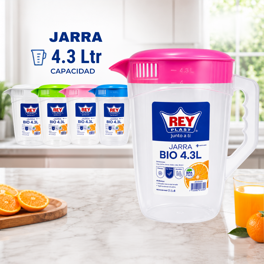 Jarra Plástica BIO 4.3 Litros con Tapa | Rey Plast JRX00270