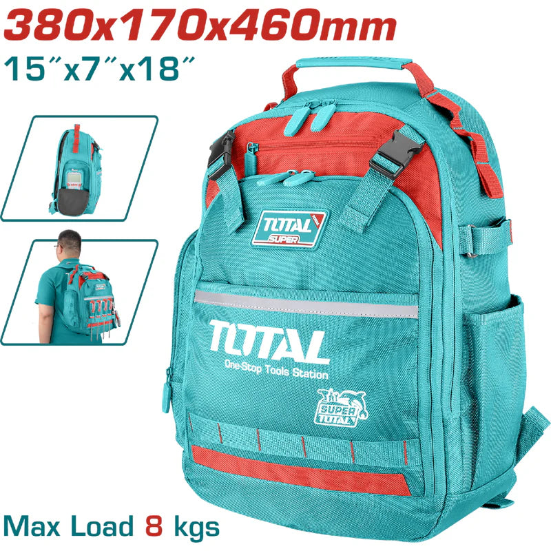 Mochila Bolso De Espalda Para Herramientas. 380X170x460mm. Carga Máxima: 8Kg Material: Poliéster Morral Total THBP02025 TOTAL