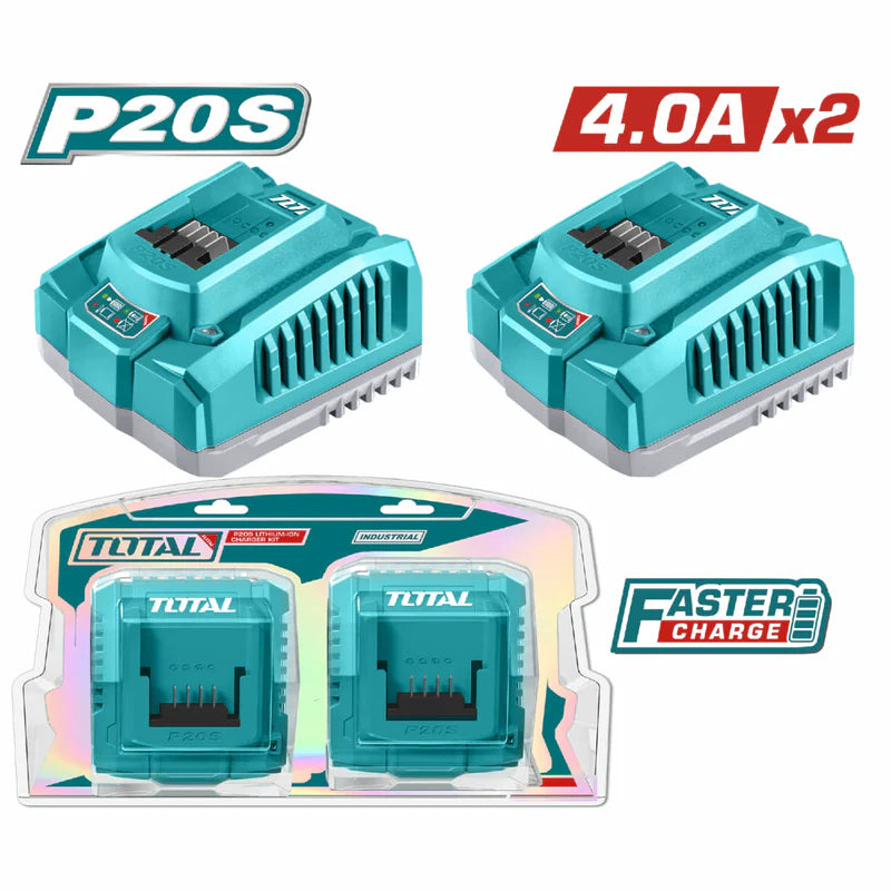 Cargadores De Batería P20S 21V 4A Set 2 Pzas. UTOSLI250388 TOTAL