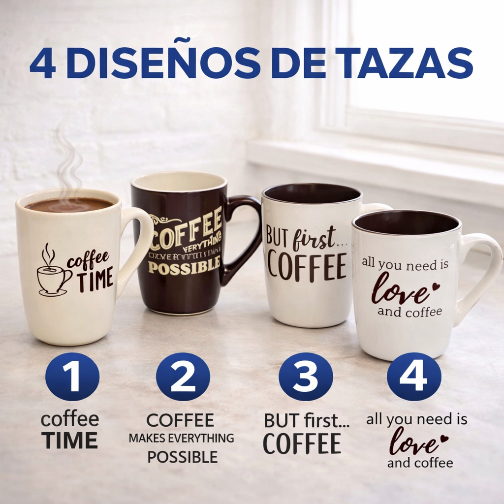 Taza de Cerámica 550ml para Café 4 Diseños BP-2519 Selecto