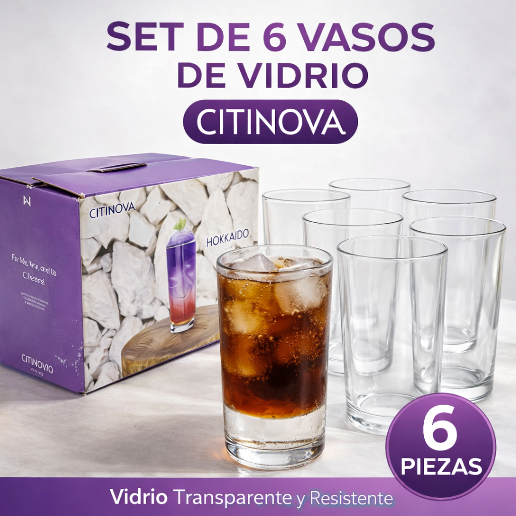 Set 6 Vasos de Vidrio 350ml Hokkaido Citinova PJ-129-12