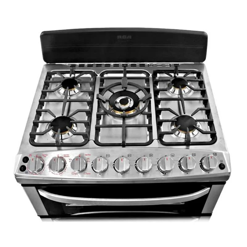 Estufa con Horno a Gas RCA RCCR7650 de 30 Pulgadas con Doble Horno, Air Fryer Integrado, 5 Quemadores y Parrillas de Hierro Fundido en Acero Inoxidable