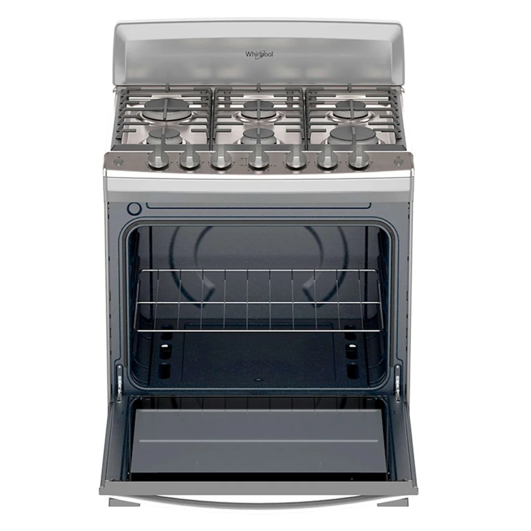 Estufa con Horno a Gas Whirlpool LWFR3000S de 30 Pulgadas con 6 Quemadores, Parrillas de Hierro Fundido y Horno EverClean