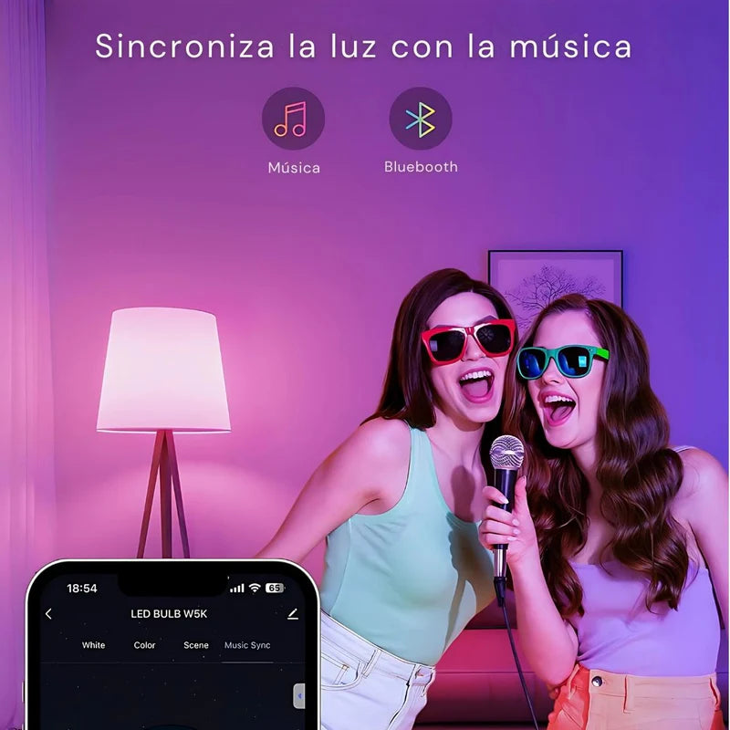 Foco Bombillo Inteligente LED RGB Wifi+Bluetooth. 9W Foco Iluminación RGB Con App Y Control Remoto Compatible Con Alexa Y Google Assistant. Bombilla TU172 Selecto