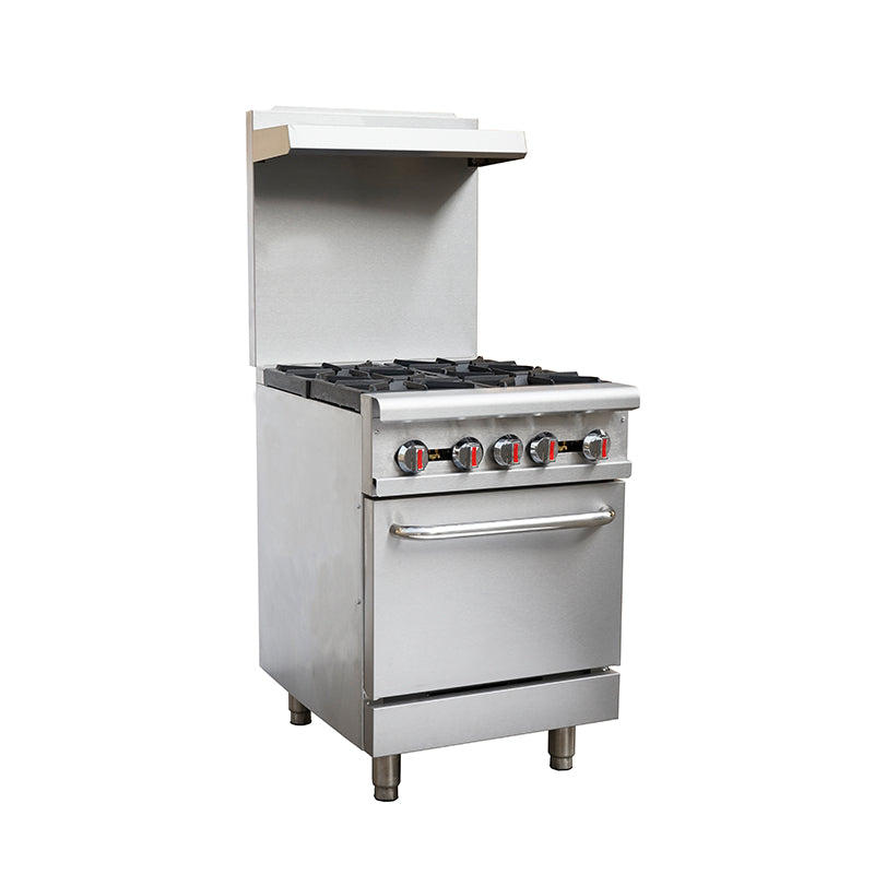 Estufa Industrial de 4 Quemadores con Horno de 24" en Acero Inoxidable RGR24 Selecto