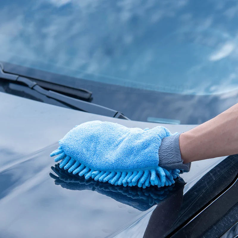 Guante De Microfibra Chenille 2 En 1 Para Limpieza Y Lavado De Autos (24×16Cm). GSW005