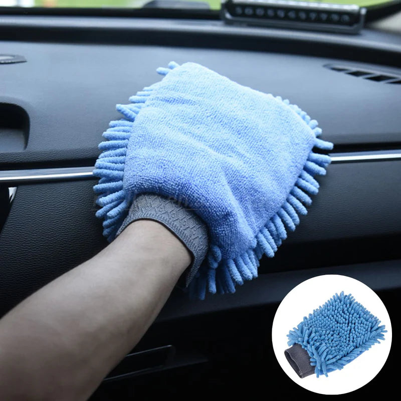 Guante De Microfibra Chenille 2 En 1 Para Limpieza Y Lavado De Autos (24×16Cm). GSW005