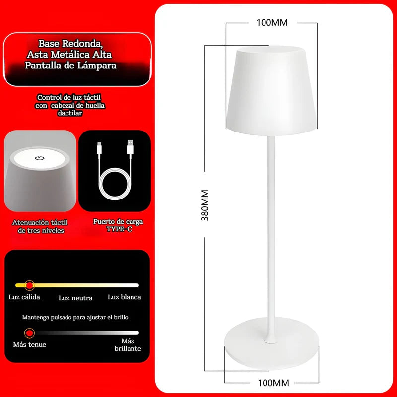 Lámpara LED De Mesa Portátil E Inalámbrica. Diseño Moderno Con Base Cuadrada. 3 Tonos De Luz. Control Táctil Con Atenuación Continua. Color Blanco. Usado En Restaurantes LT263