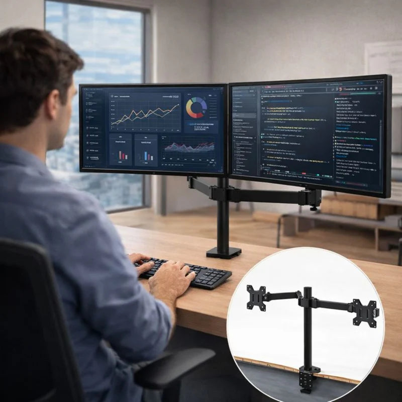 Soporte De Pantalla Monitor Con Doble Brazo Giratorio Ajustable (Hasta 40 Cm). Base De Doble De Monitor Con Brazos Articulados. Color Negro. LT425