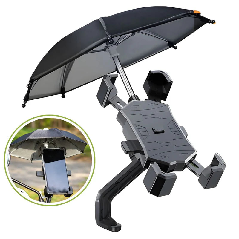 Soporte Para Celular Con Sombrilla Para Motocicleta Y Bicicleta. Porta Teléfono Ajustable Hasta 7.1" Para Manubrio Con Mini Paraguas. LT561