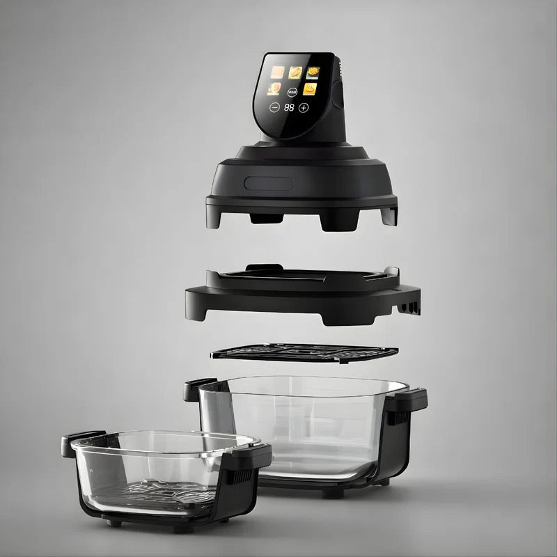 Freidora De Aire Digital 5L Con Recipientes. Air Fryer De Vidrio 110V. 2 Recipientes Y 2 Tapas LT581