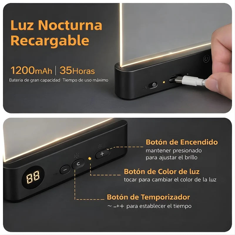 Lámpara LED Para Leer Recargable. Luz Nocturna Ideal Para Lectura Con Temporizador Y 3 Tonos De Luz. Batería 1200Mah. LT687