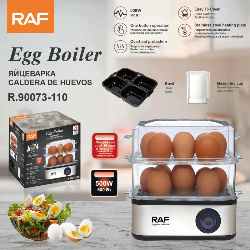 Hervidora De Huevos Con Capacidad Para 16 Unidades 500W. Máquina Para Cocer Huevos Eléctrica 110V Doble Nivel. R.90073-110 RAF