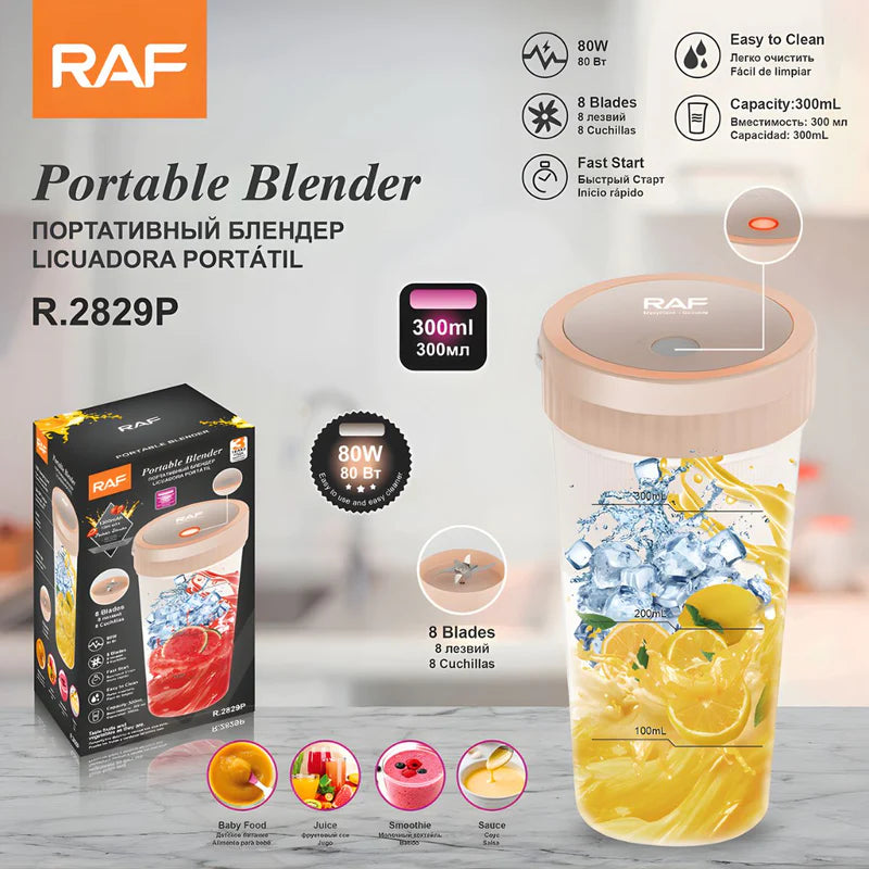 Licuadora Portátil USB 300Ml 80W. Mini Batidora Eléctrica Recargable Con 8 Cuchillas De Acero Inoxidable. R.2829P