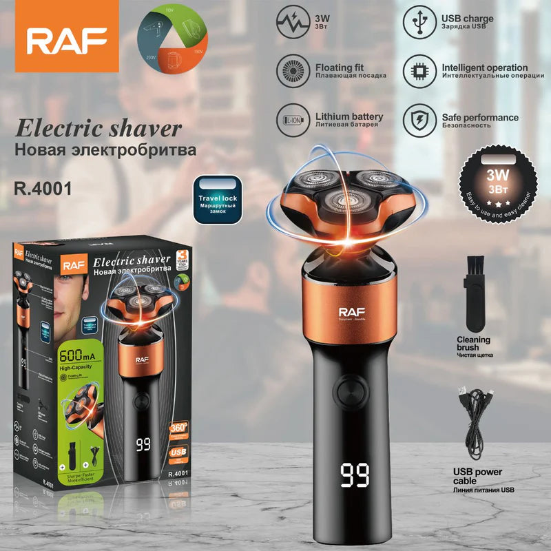 Afeitadora Eléctrica Recargable USB 3W Con Cabezales Flotantes 360°. Máquina De Afeitar Con Pantalla Digital. R.4001 RAF