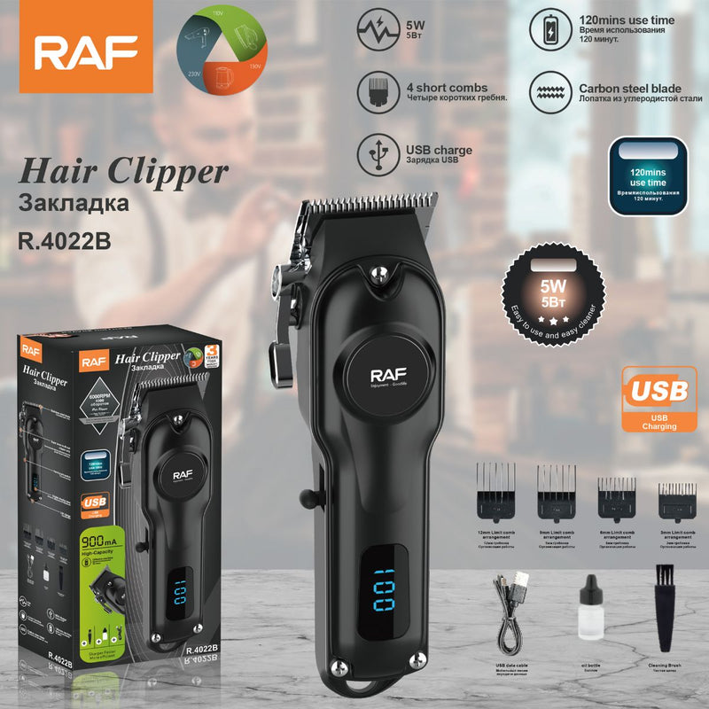 Cortadora De Cabello Eléctrica Profesional 5W Recargable USB. Pantalla Digital Y Cuchillas De Acero Al Carbono. R.4022B RAF