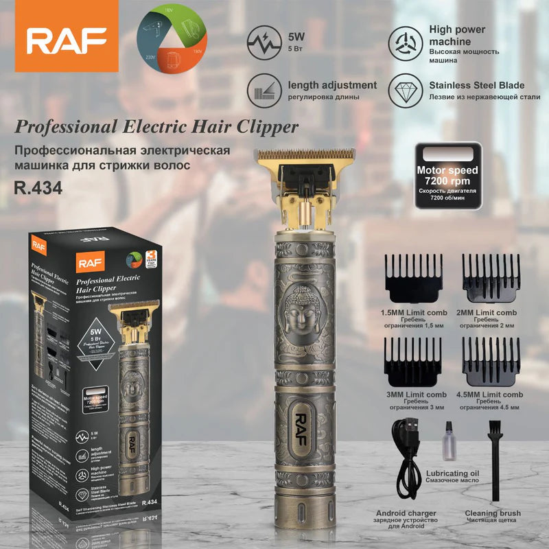 Cortadora De Cabello Eléctrica Profesional 7200RPM Recargable USB. Cuchilla De Acero Inoxidable. R.434 RAF