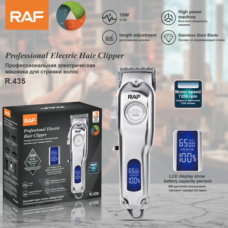 Cortadora De Cabello Eléctrica Profesional 7200RPM Recargable USB. Cuchilla De Acero Inoxidable Y Pantalla Digital LCD 10W. R.435 RAF