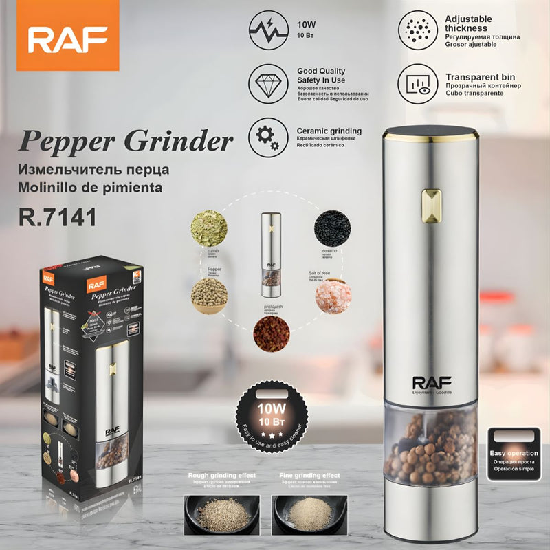 Molinillo Eléctrico De Pimienta Y Sal 10W. Grinder De Acero Inoxidable Con Grosor Ajustable. R.7141 RAF
