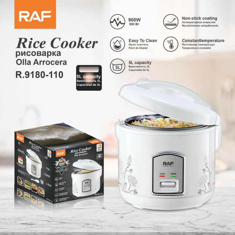 Olla Arrocera Eléctrica 5L. Olla Para Cocinar Arroz 900W. Recubrimiento Antiadherente Y Función Automática De Calor Constante 110V. R.9180-110 RAF