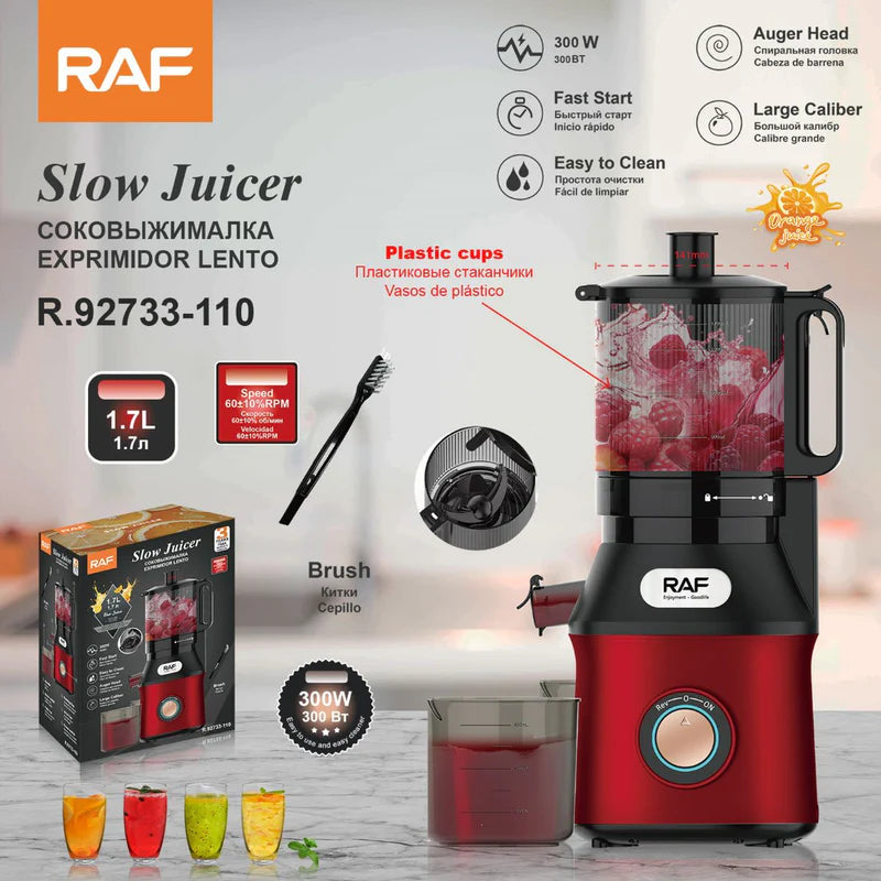 Extractor De Jugo 300W. Exprimidor De Zumo 1.7L Con Calibre Amplio Y Silencioso Para Jugos Naturales 110V. R.92733-110 RAF
