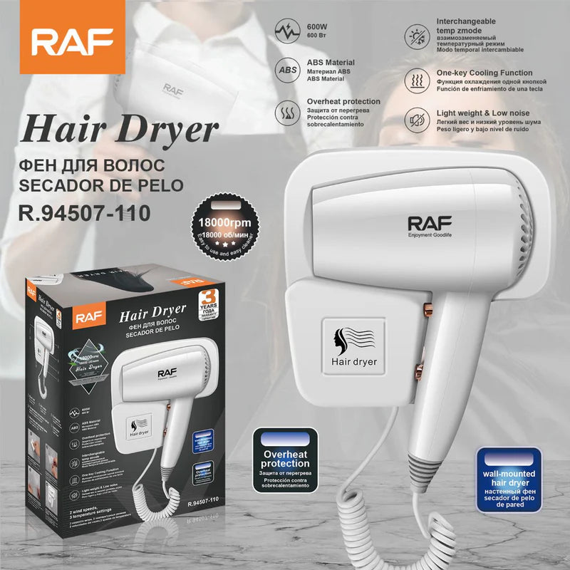 Secador De Pelo De Pared 600W 110V. Blower Compacto Con Modo Frío Y Protección Contra Sobrecalentamiento. R.94507-110 RAF