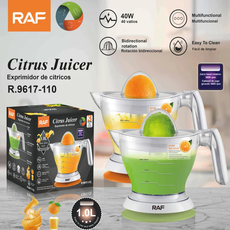 Exprimidor De Cítricos Eléctrico 1L 40W. Extractor De Zumo Con Rotación Bidireccional. Ideal Para Naranja, Limón Y Toronja. R.9617-110 RAF