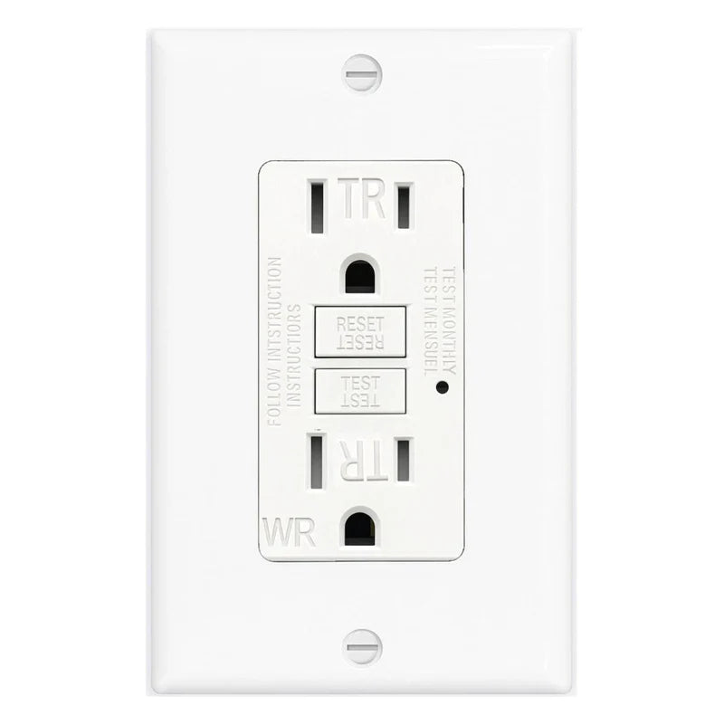 Tomacorriente GFCI 15A. Enchufe De Seguridad Con Botón Reset Y Test. Resistente Al Agua Y Con Protección Para Niños. TU229