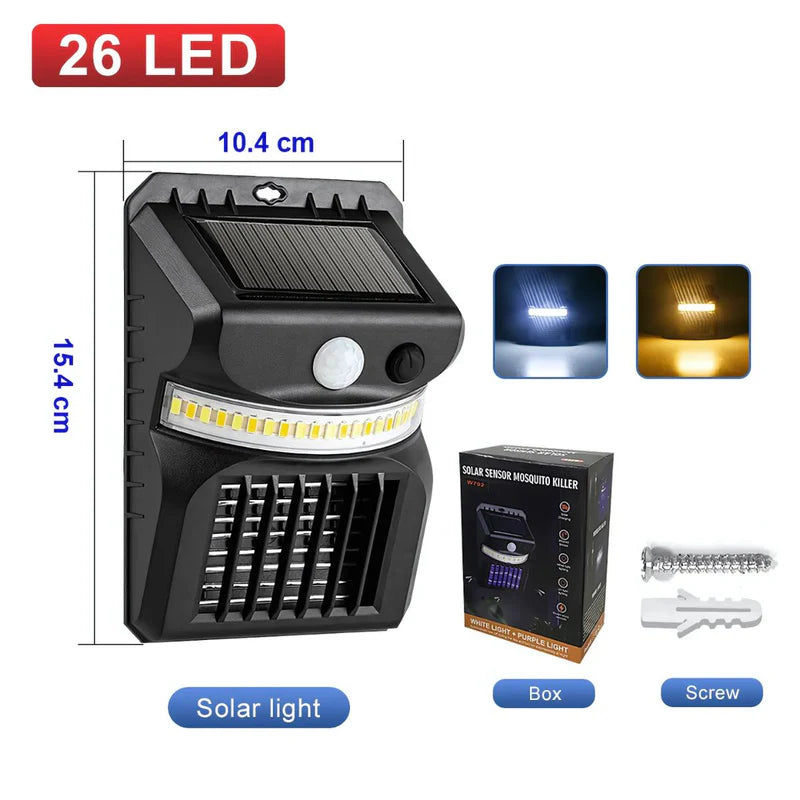 Lámpara Solar Antimosquitos De 26 LED Con Sensor De Movimiento. Luz Blanca Y Cálida. Trampa Mata Insectos Con Panel Solar. TU249 Selecto