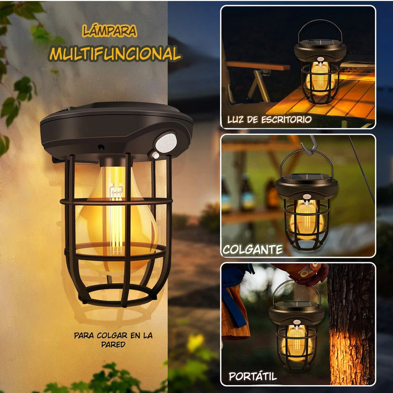 Lámpara Solar LED Portátil Con Sensor De Movimiento. Foco Luz Para Exterior Con Asa De Colgar Y Panel Solar. TU253
